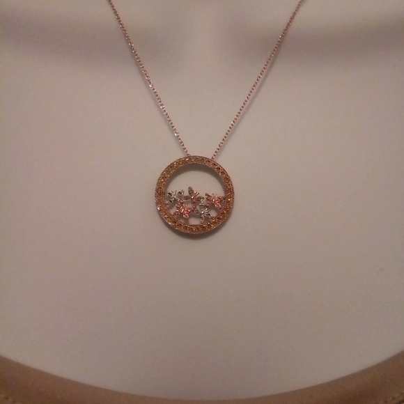 Rose Gold Butterfly Pendant Rose gold-tone Rose, White, Gold Simulated Diamond… - Picture 7 of 9